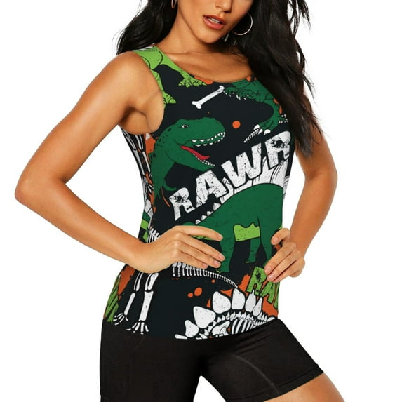 Picia Dinosaur Skeleton Pattern Women's Workout Tank Top,Breathable Activewear,Slim Fit Athletic Top,Versatile Workout Moisture-wicking top-Medium