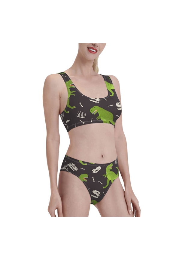 Dinosaur Skeleton Women's High Waisted Bikini Scoop Neck Swimsuit Two Pieces Bathing Suit-Large