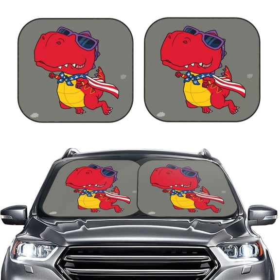 Picia Dinosaur Super Hero Cartoon 2 Piece Car Windshield Sun Shade Foldable | Foldable Sun Shield for Front Window Blocks UV Rays and Keeps Your Vehicle Cool-Medium