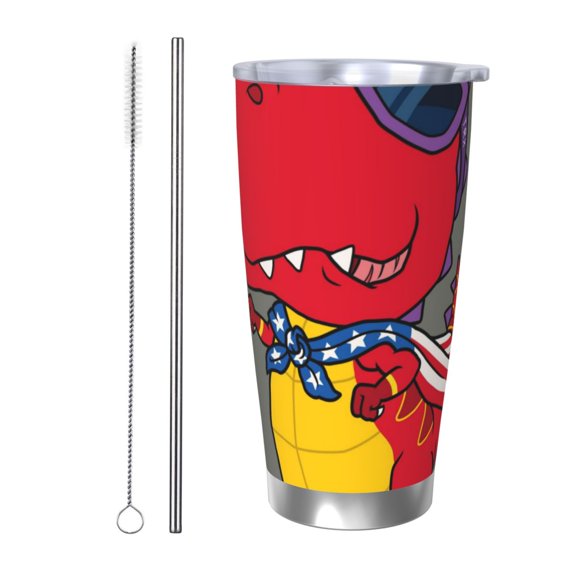 Picia Dinosaur Super Hero Cartoon Pattern 20 oz Tumbler Stainless Steel Vacuum Insulated Coffee Ice Cup Double Wall Travel Flask Dual Lid Water Bottle, Eco-friendly Car Cup