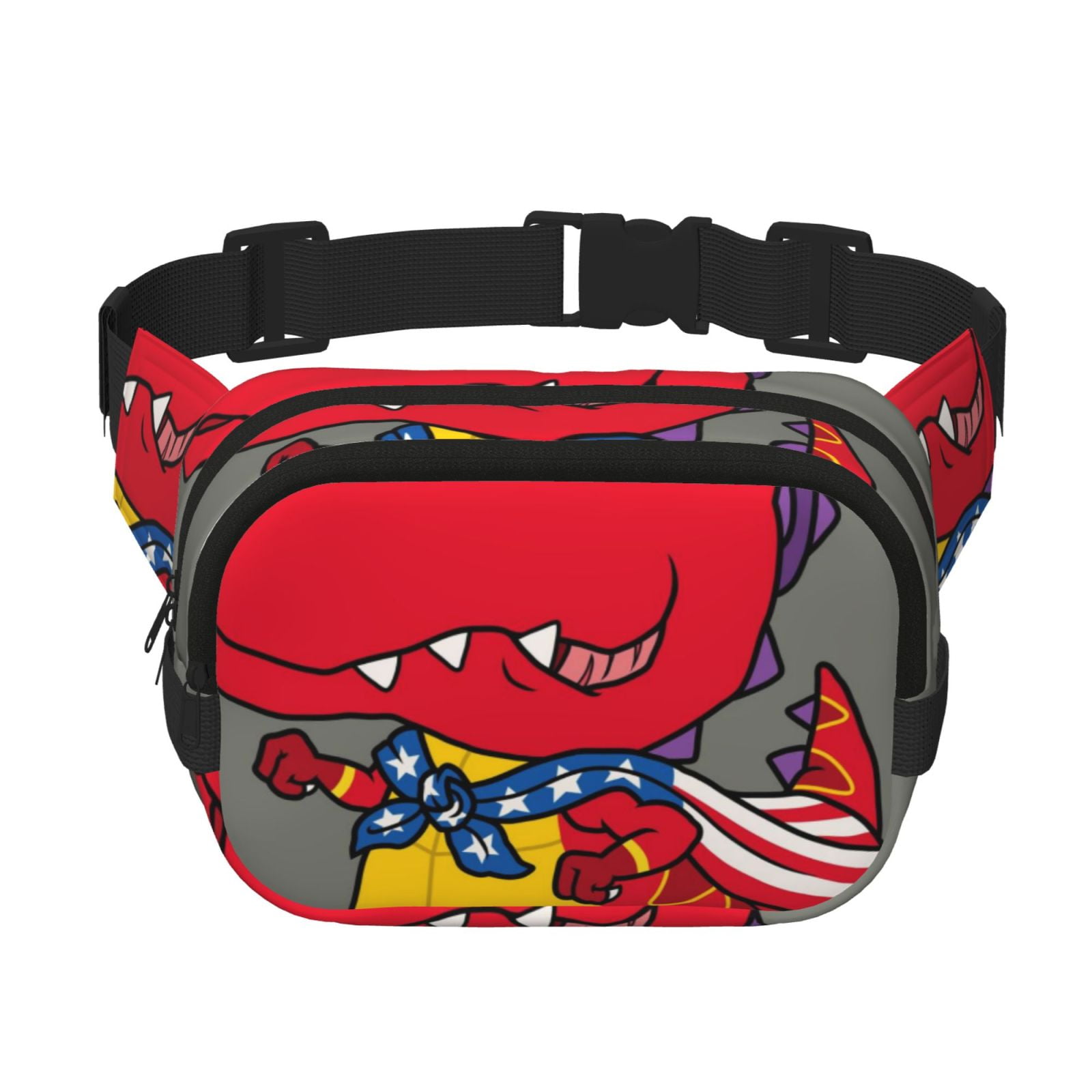 Picia Dinosaur Super Hero Cartoon Print Square Double-Layer Waist Bag Mini Adjustable Waist Belt Bag Exercise Running Travel Hiking