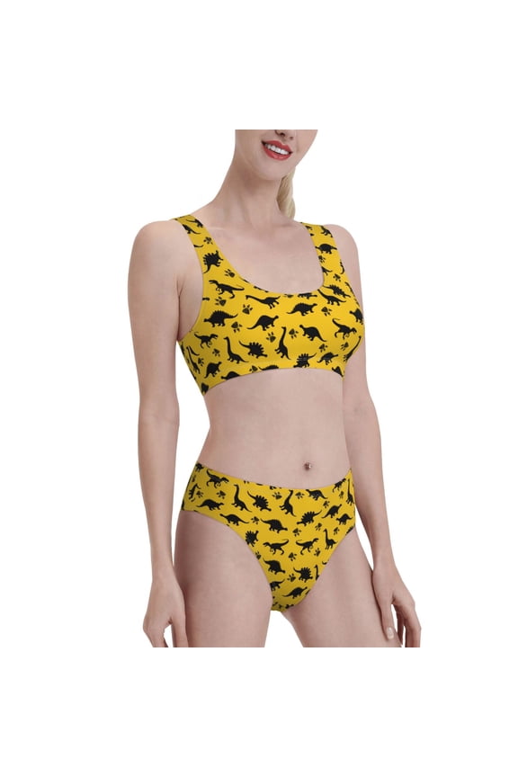 Dinosaur Women's High Waisted Bikini Scoop Neck Swimsuit Two Pieces Bathing Suit-X-Large