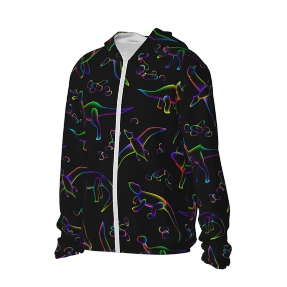 Picia Dinosaur Women's Men's UPF 50+ Sun Protection Hoodie Shirt Long Sleeve SPF Fishing Outdoor UV Hiking Lightweight Shirts-Small