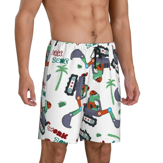 Picia Dinosaur on Excavator2 Pajama Shorts for Men, Men's Pajama Bottoms, Sleepwear,Short Pajama Pants-Large