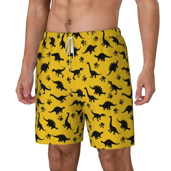 Picia Dinosaur pattern Mens Swim Trunks with Compression Liner Stretch Beach Shorts Quick Dry with Zipper Pockets No-Chafing Board Shorts-Large