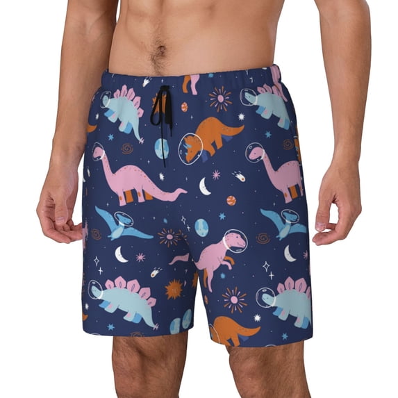 Picia Dinosaur pattern Mens Swim Trunks with Compression Liner Stretch Beach Shorts Quick Dry with Zipper Pockets No-Chafing Board Shorts-Medium