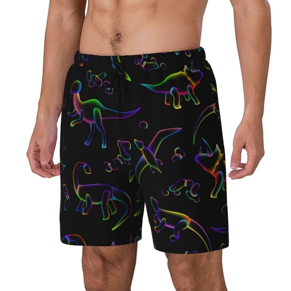 Picia Dinosaur pattern Mens Swim Trunks with Compression Liner Stretch Beach Shorts Quick Dry with Zipper Pockets No-Chafing Board Shorts-Medium