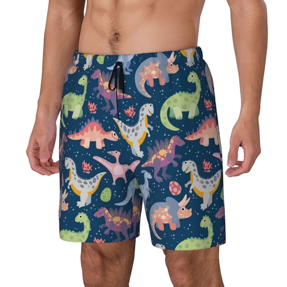 Picia Dinosaur pattern Mens Swim Trunks with Compression Liner Stretch Beach Shorts Quick Dry with Zipper Pockets No-Chafing Board Shorts-XX-Large
