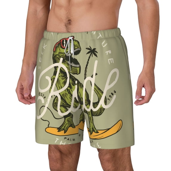Picia Dinosaur pattern Mens Swim Trunks with Compression Liner Stretch Beach Shorts Quick Dry with Zipper Pockets No-Chafing Board Shorts-XX-Large