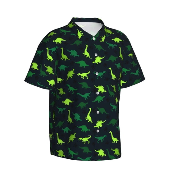 Picia Dinosaurs Gentle Cotton Regular Fit Short Sleeve Casual Hawaiian Shirt for Men-Large