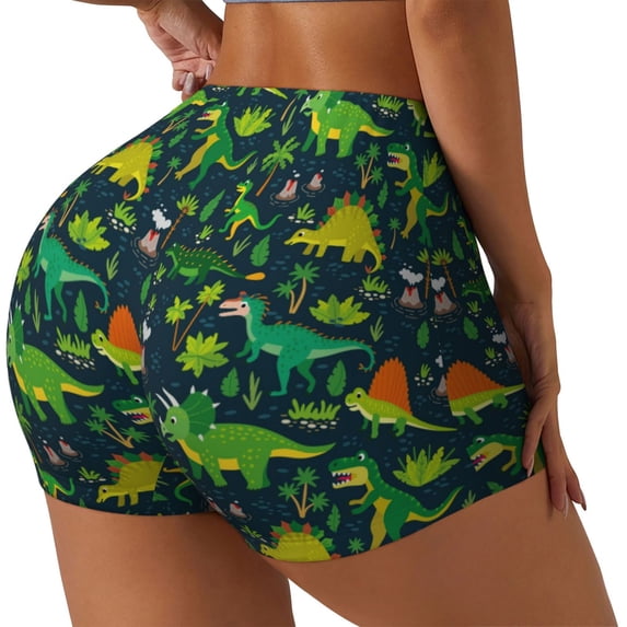 Picia Dinosaurs Printed Workout Shorts for Women Seamless Scrunch Butt Lifting High Waisted Yoga Gym Booty Running Moisture-wicking Short Pants-Small
