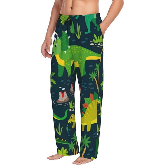 Picia Dinosaurs and Flowers Mens Soft Woven Cotton Elastic Waistband Sleep Pajama Pant Lounge Sleep Pant With Pockets And Drawstring-