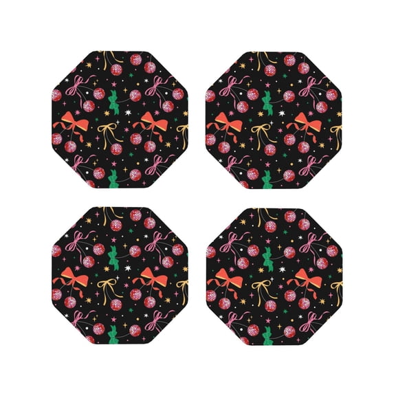 Picia Disco Mirror Ball Printed Leather Coasters for Drinks, 4" Drink Coasters Set of 4 for Tabletop Protection, Handmade Luxurious Home Décor and Housewarming Gift -Octagon