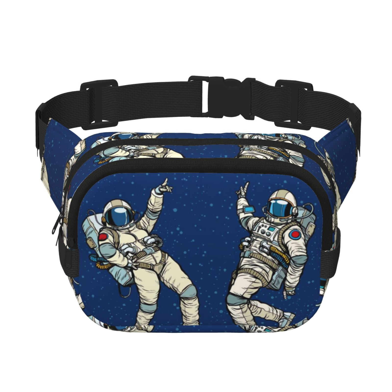 Picia Disco party Astronaut Dancing Print Square Double-Layer Waist Bag Mini Adjustable Waist Belt Bag Exercise Running Travel Hiking