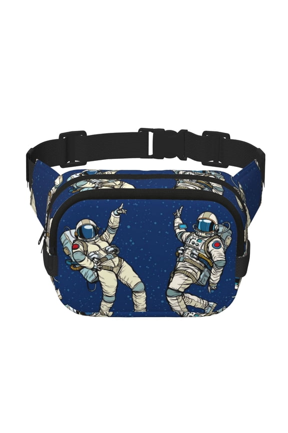Disco party Astronaut Dancing Print Square Double-Layer Waist Bag Mini Adjustable Waist Belt Bag Exercise Running Travel Hiking