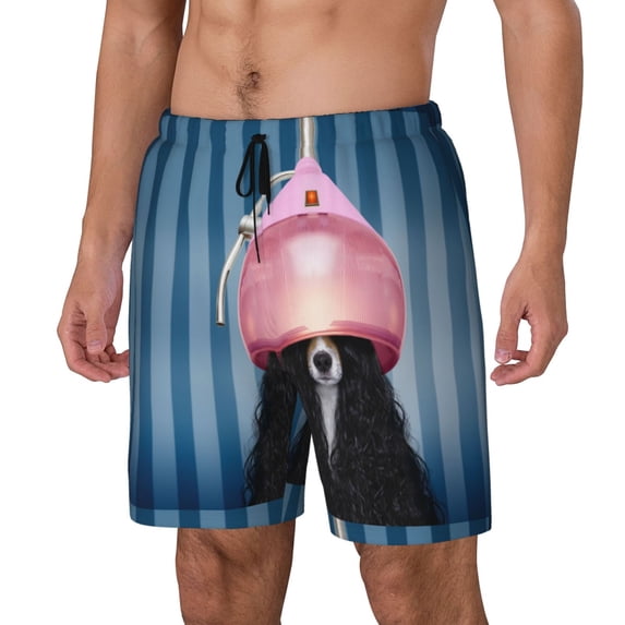 Picia Dog in Hairdresser pattern Mens Swim Trunks with Compression Liner Stretch Beach Shorts Quick Dry with Zipper Pockets No-Chafing Board Shorts-XX-Large