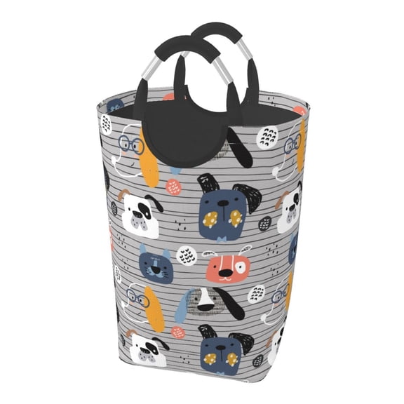 Picia Dog Laundry Basket With Handles Laundry Hamper Toys Storage Organizer Foldable Bucket Washing Bin Dirty Clothes Bag For Home Bathroom Bedroom Dorm