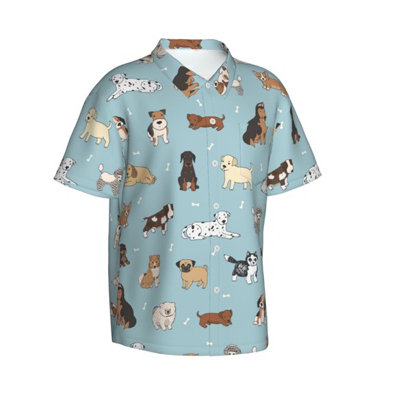 Picia Dog Pets Gentle Cotton Regular Fit Short Sleeve Casual Hawaiian Shirt for Men-Small