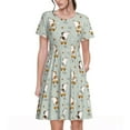 thumbnail image 1 of Picia Dog Riding Skateboard Pattern Women's Short Sleeve Summer Dress Pleated Loose Swing Knee Length Short Sleeve Swing Dresses, 1 of 6