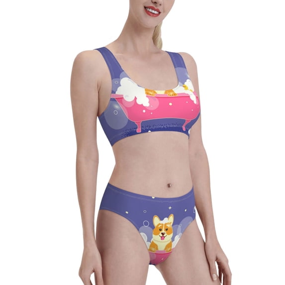 Picia Dog Washes in a Pink Bath Women's High Waisted Bikini Scoop Neck Swimsuit Two Pieces Bathing Suit-X-Large