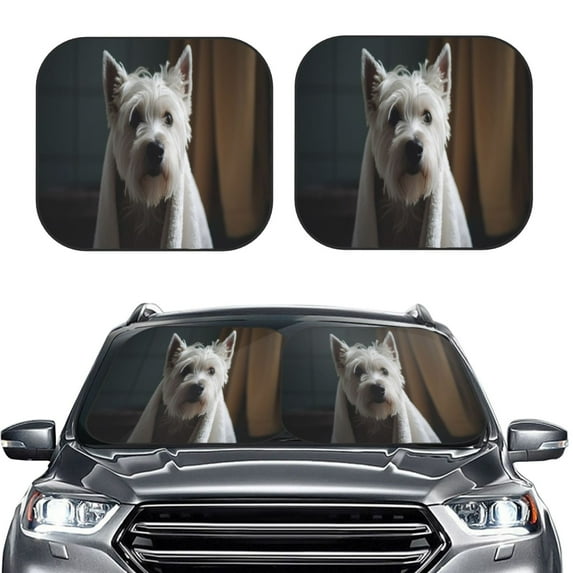 Picia Dog Wrapped in Towel 1 2 Piece Car Windshield Sun Shade Foldable | Foldable Sun Shield for Front Window Blocks UV Rays and Keeps Your Vehicle Cool-Large