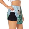 thumbnail image 1 of Picia Dog Wrapped in Towel Pattern Women's 2 in 1 Athletic Running Shorts High Waisted Workout Casual Gym Sweat Shorts with Comfy Liner Zipper Pockets-Medium, 1 of 9