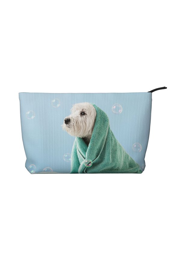 Dog Wrapped in Towel Printed Cosmetic Bags for Women Makeup Bag Large Capacity Purse Travel Toiletry Zipper Storage Pouch Make up Brushes Organizer for Gifts