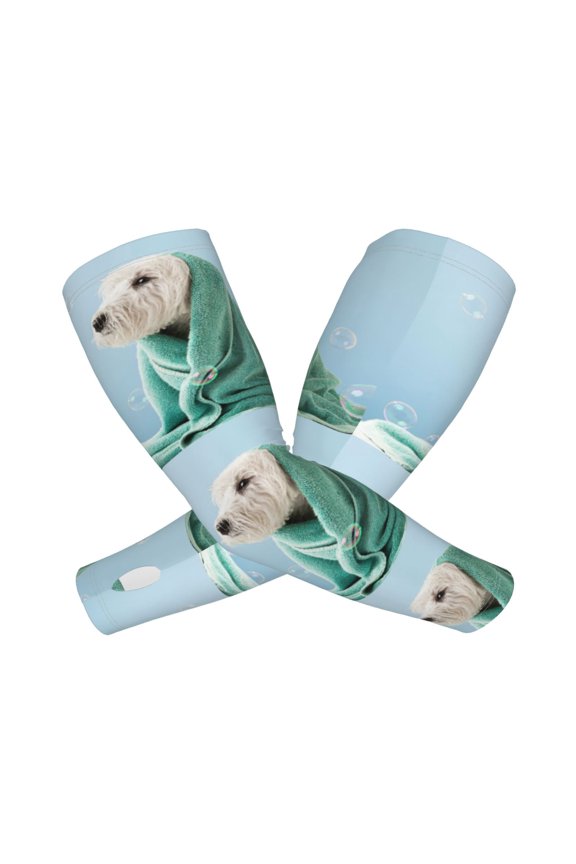Dog Wrapped in Towel Arm Sleeves for Men and Women - Tattoo Cover Up UPF 50+ Cooling Sports Sleeve for Basketball Golf Football-One Size