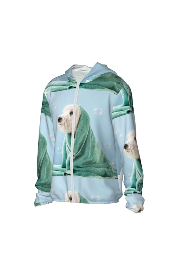 Dog Wrapped in Towel Women's Men's UPF 50+ Sun Protection Hoodie Shirt Long Sleeve SPF Fishing Outdoor UV Hiking Lightweight Shirts-Medium