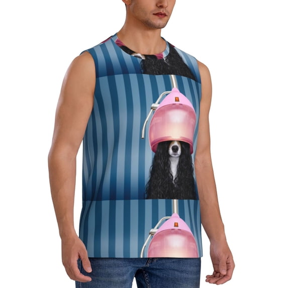 Picia Dog in Hairdresser mens Cotton Tank Undershirts , Moisture-wicking Ribbed Tanks, Lightweight Cotton Tank Undershirts-XX-Large