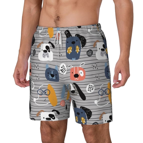 Picia Dog pattern Mens Swim Trunks with Compression Liner Stretch Beach Shorts Quick Dry with Zipper Pockets No-Chafing Board Shorts-Large