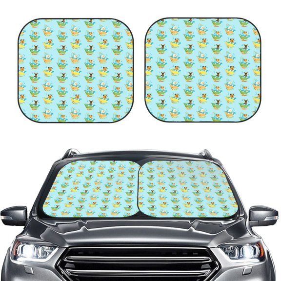 Picia Doggy In Bubble Bath 2 Piece Car Windshield Sun Shade Foldable | Foldable Sun Shield for Front Window Blocks UV Rays and Keeps Your Vehicle Cool-Large