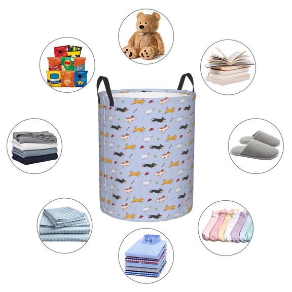 Picia Dogs Are Running Large Laundry Basket, Waterproof, Freestanding Laundry Hamper, Collapsible Tall Clothes Hamper with Extended Handles-Medium