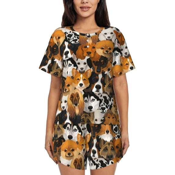 Picia Dogs Different Breeds Pajamas Sets for Women Soft Short-Sleeved Pjs with Lounge Shorts Two Piece Sleepwear-4X-Large