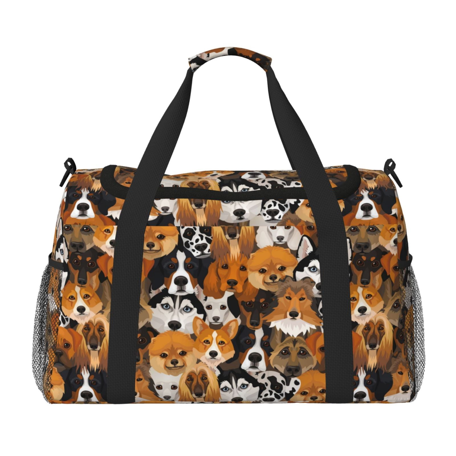 Picia Dogs Different Breeds Print Travel Duffle Bag,Weekender Bags for Women with Shoe Compartment, Gym Duffel Bag with Wet Pocket, Hospital Bags for Labor and Delivery