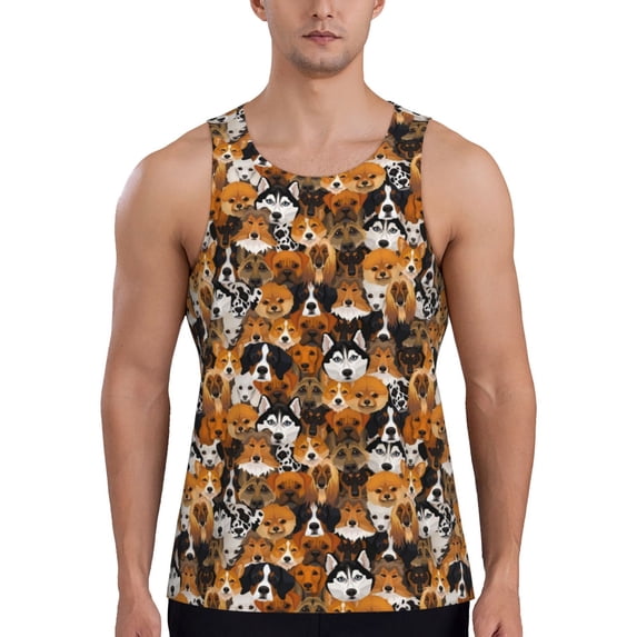 Picia Dogs Different Breeds Printed Men’s Performance Tank, Men's Workout Tank Top Moisture-Wicking Tank Top Muscle tee, Breathable Workout Shirt-Small