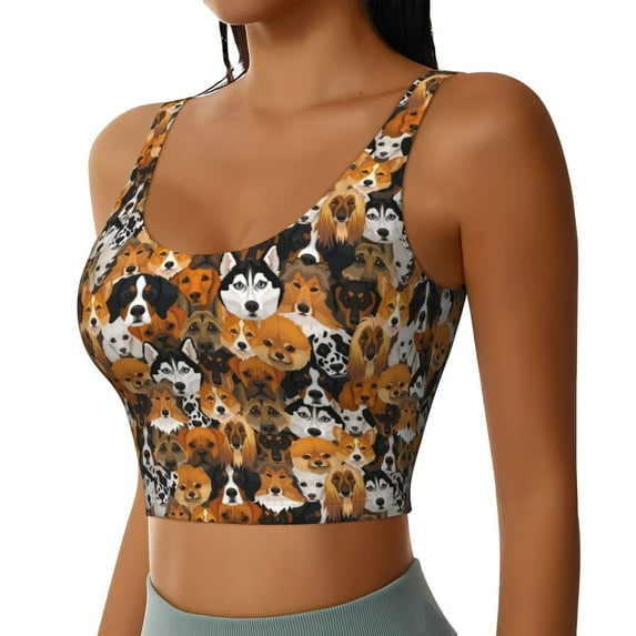 Picia Dogs Different Breeds Sports Bra for Women,Padded Strappy Sports Bras Medium Support Yoga Bra with Removable Cups,Running Yoga Bra-X-Large