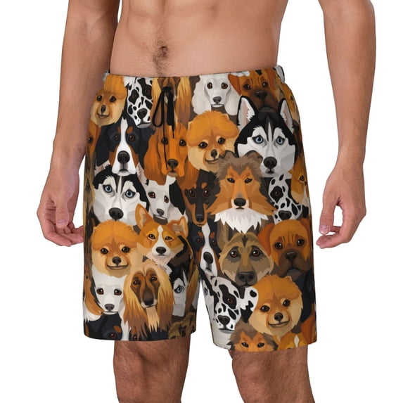 Picia Dogs Different Breeds pattern Mens Swim Trunks with Compression Liner Stretch Beach Shorts Quick Dry with Zipper Pockets No-Chafing Board Shorts-XX-Large