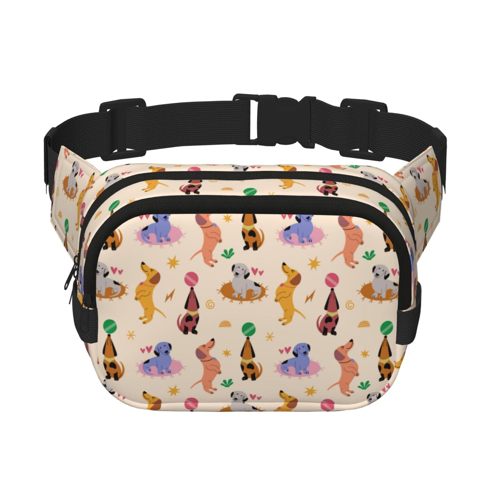 Picia Dogs In Different Poses Print Square Double-Layer Waist Bag Mini Adjustable Waist Belt Bag Exercise Running Travel Hiking