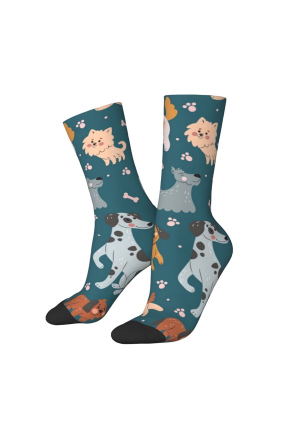 Dogs Print Athletic Socks for Men & Women – Cushioned Moisture-Wicking Crew Socks for Sports, Running, and Training, Soft & Breathable Size 5-11
