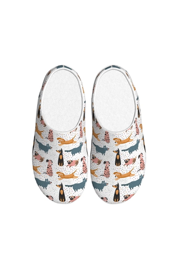Dogs Pug for Women's Lamb-hug Comfy Fleece House Slippers Memory Foam, Slip-on House Shoes Indoor Outdoor-35/36