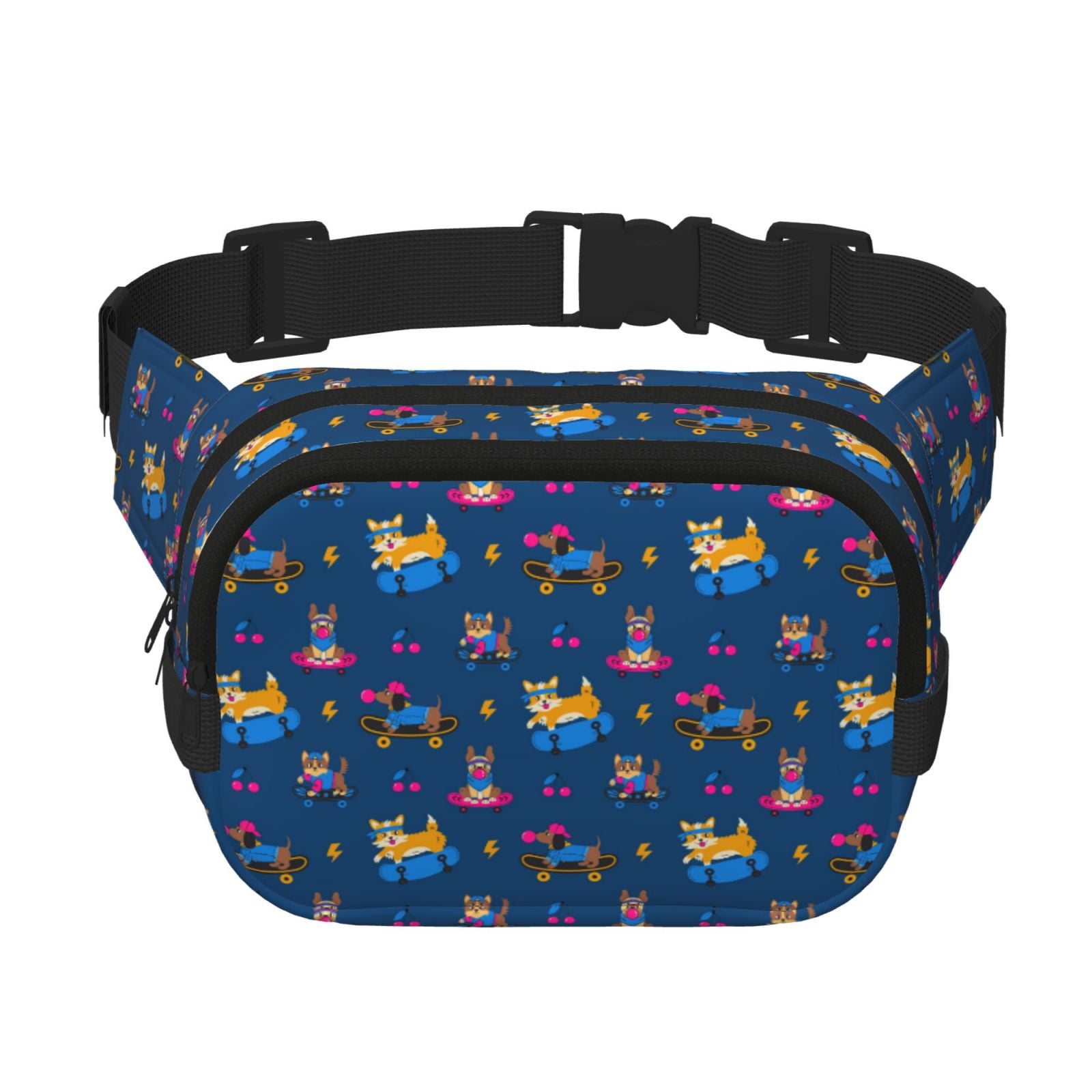 Picia Dogs Riding Skateboard Print Square Double-Layer Waist Bag Mini Adjustable Waist Belt Bag Exercise Running Travel Hiking
