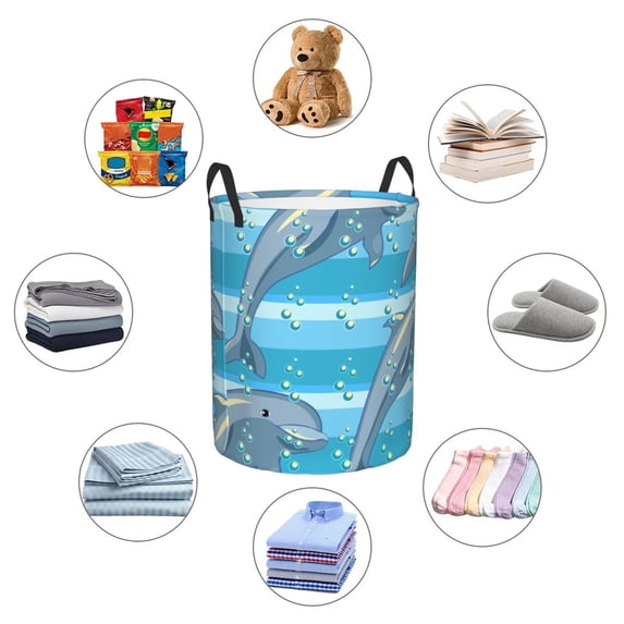 Picia Dolphin Large Laundry Basket, Waterproof, Freestanding Laundry Hamper, Collapsible Tall Clothes Hamper with Extended Handles-