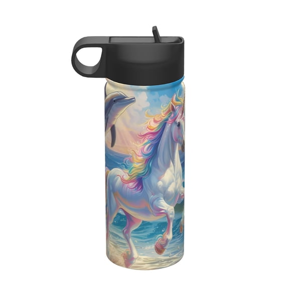 Picia Dolphin Rainbow Horse Pattern 18oz Sports Insulated Kettle With Straw Insulated Water Bottle For Running Hiking Cycling Climbing Men'S Woman Insulated Water Bottle