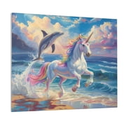 Picia Dolphin Rainbow Horse Pattern Decorative Picture   Unique Wall Art, Modern Canvas Print for Trendy Interiors Horizontal