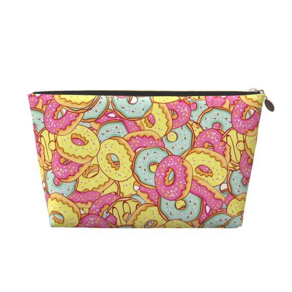 Picia Donut and Blue Printed Leather Travel Toiletry Bag,Cosmetic Organizer, Makeup Travel Bag, Durable Travel Pouch, Compact Toiletry Bag, Travel Accessories