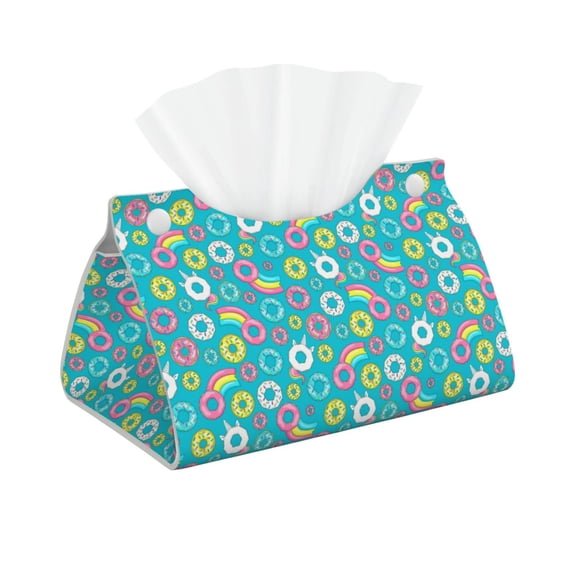 Picia Donut Pattern Long Tissue Box Cover,PVC Leather Triangle Holder,Tissue Box Holder with Magnetic Bottom,Facial Paper Organizer Dispenser-7.9"X4.9"X4.5"