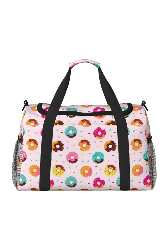 Donut Print Travel Duffle Bag,Weekender Bags for Women with Shoe Compartment, Gym Duffel Bag with Wet Pocket, Hospital Bags for Labor and Delivery