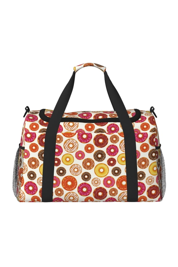 Donut Print Travel Duffle Bag,Weekender Bags for Women with Shoe Compartment, Gym Duffel Bag with Wet Pocket, Hospital Bags for Labor and Delivery