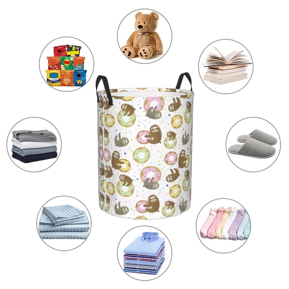 Picia Donut Sloth Large Laundry Basket, Waterproof, Freestanding Laundry Hamper, Collapsible Tall Clothes Hamper with Extended Handles-